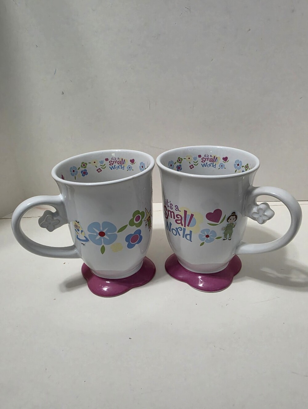 Disney Parks It's a Small World Set Of 2 New Ceramic Footed Pedestal Coffee Mug